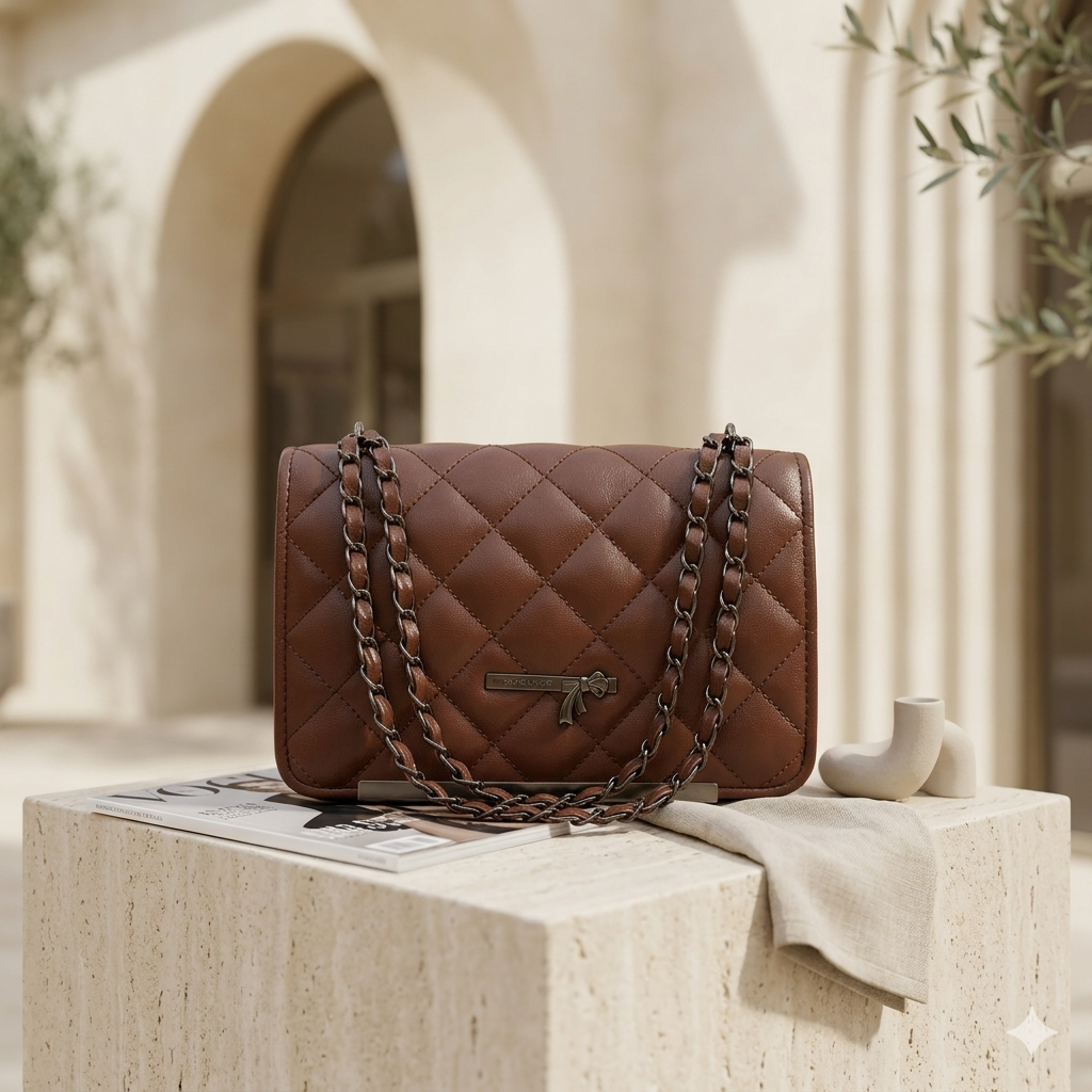 Shilmano Vienna Quilted Chain Crossbody Bag – Mocha Brown